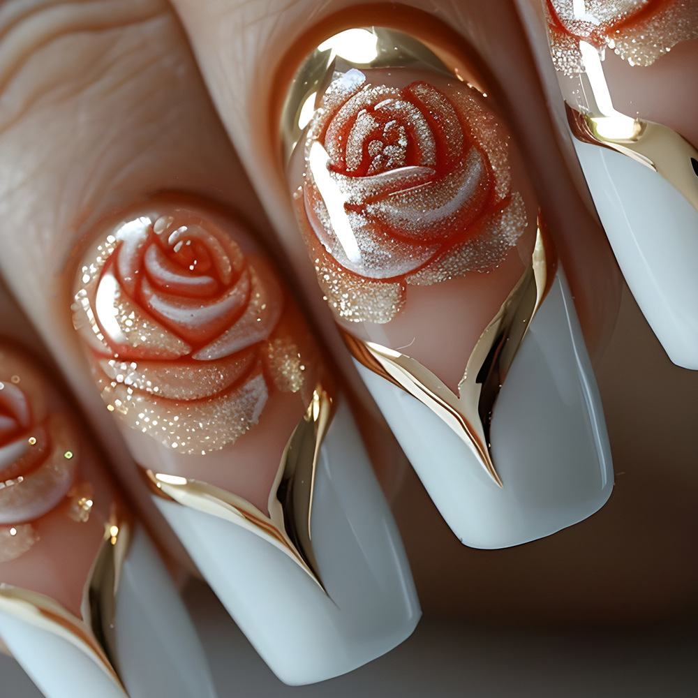 Nail Art Full Color - Uñas postizas cuadradas de tamaño medio