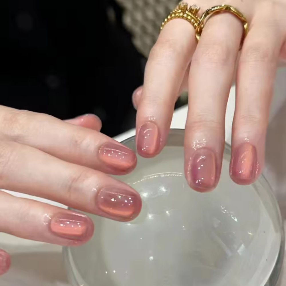 Nail Art Ombre Pink - 24 Uñas Postizas Removibles, Ovaladas, Cortas,