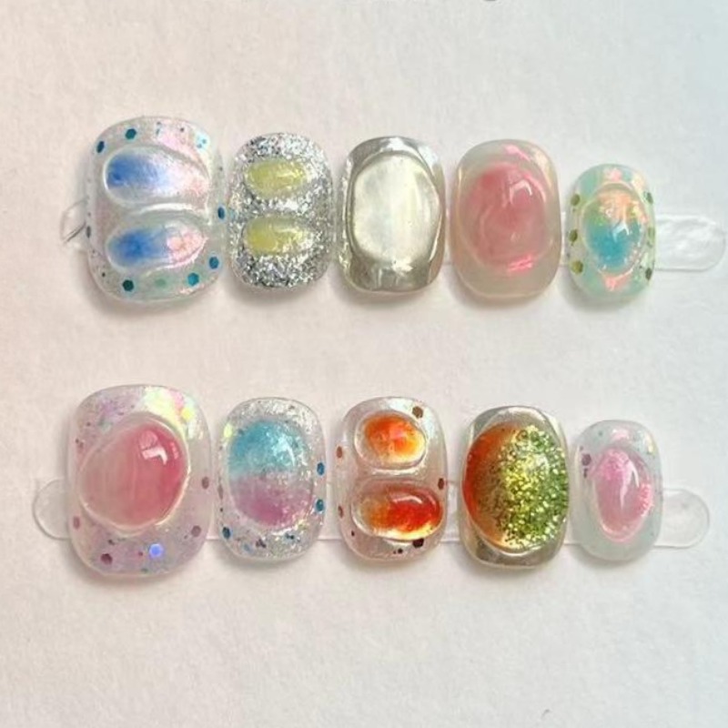 Nail Art Full Color - 10 Uds. De uñas postizas redondas