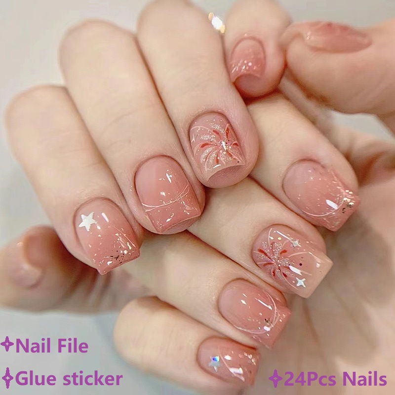 Nail Art Ombre Pink - Uñas postizas cortas de color rosa,