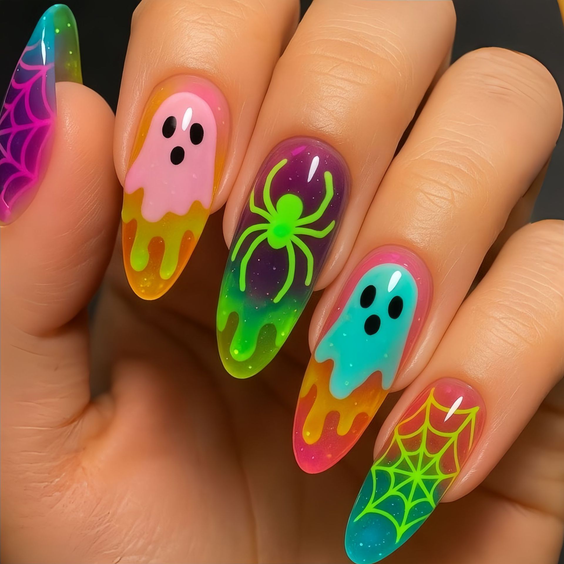 Nail Art Full Color - Uñas Postizas de Halloween con Degradado