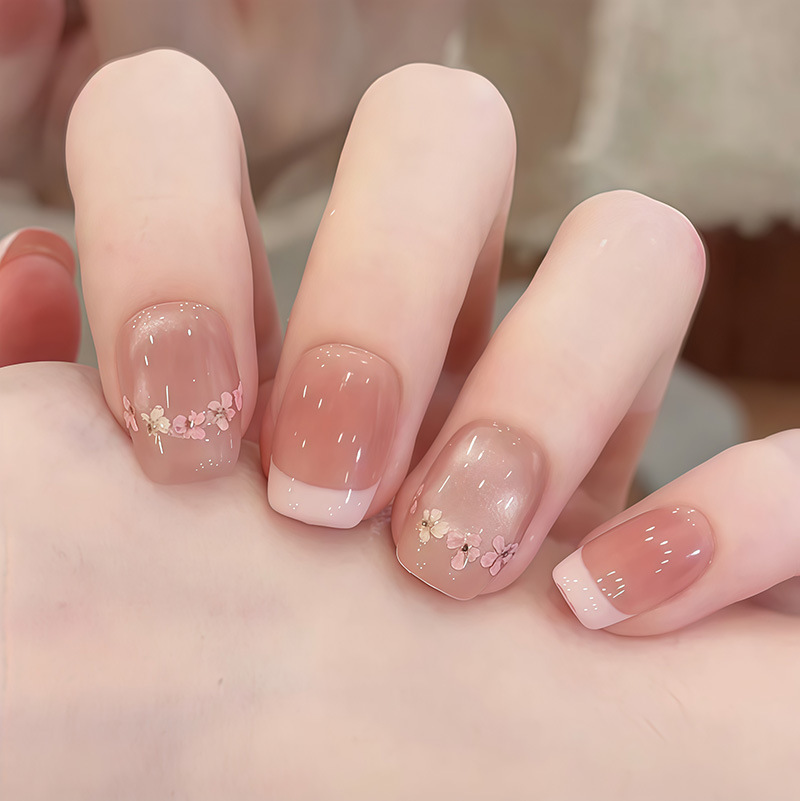 Nail Art Ombre Pink - 24 Uñas Postizas Cortas Cuadradas Rosa