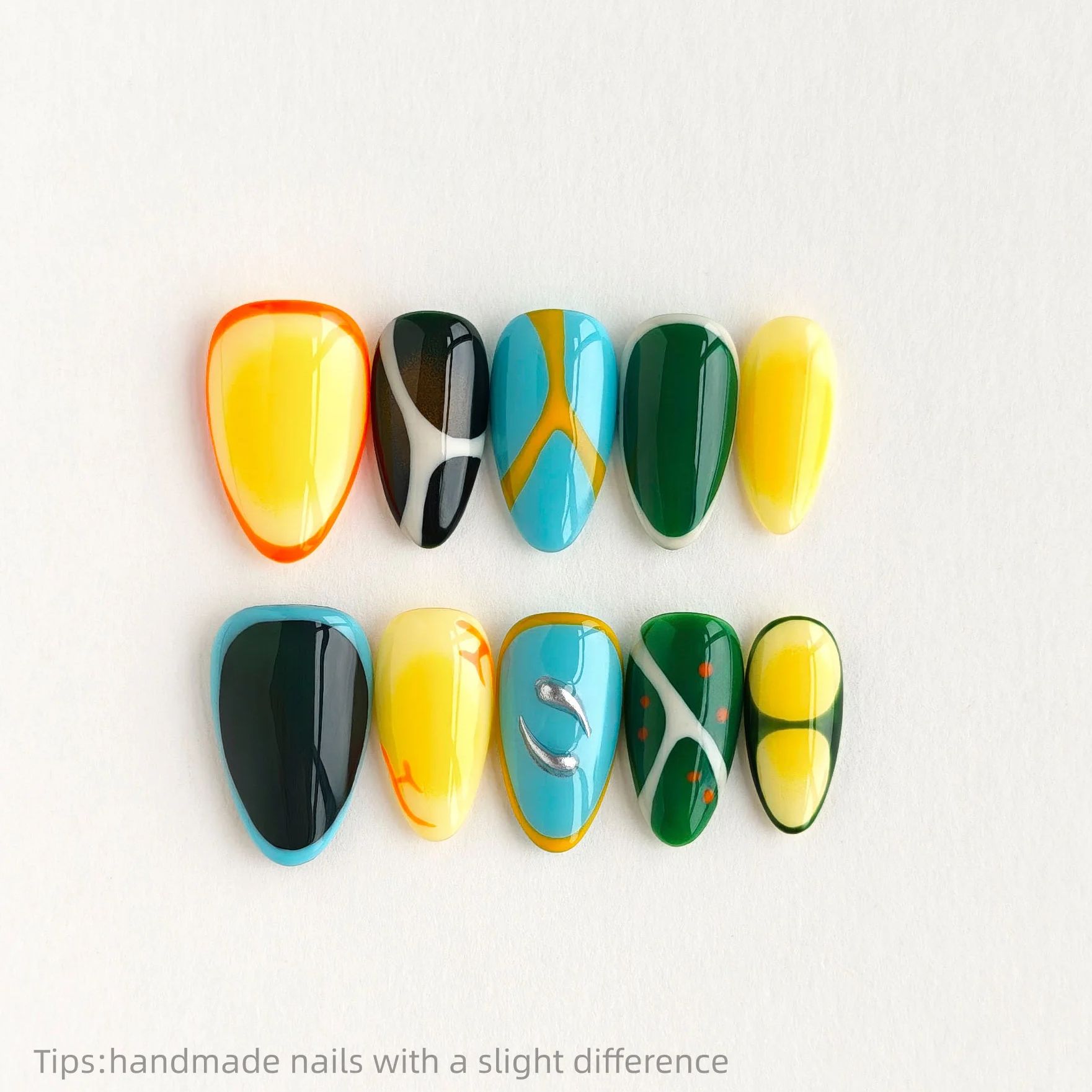 Nail Art Full Color - 10 Uñas Postizas Hechas a Mano